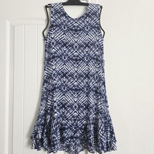 R&K Navy & White Sleeveless Ruffle Hem Dress Size Medium